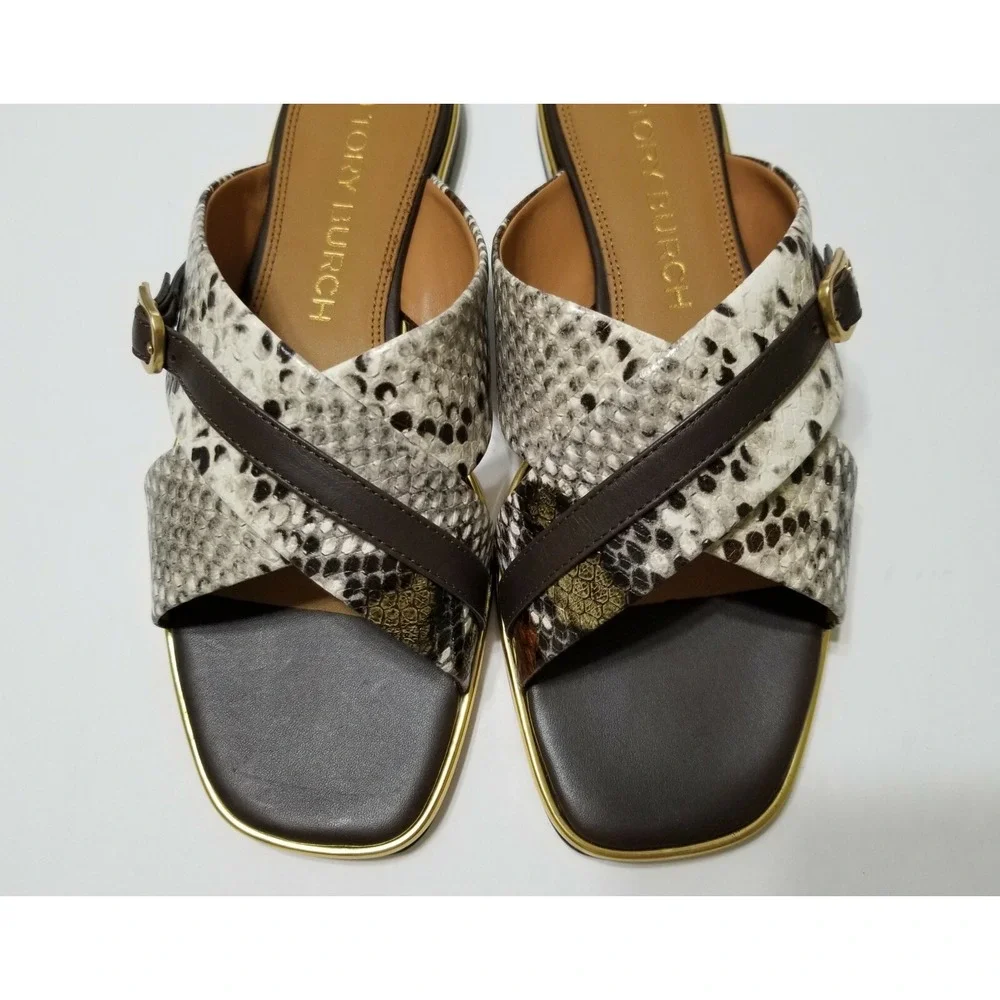 NWOB Tory Burch Delaney Embossed Snake Leather Sandal Slide Aspen‎ Multi 10 $268